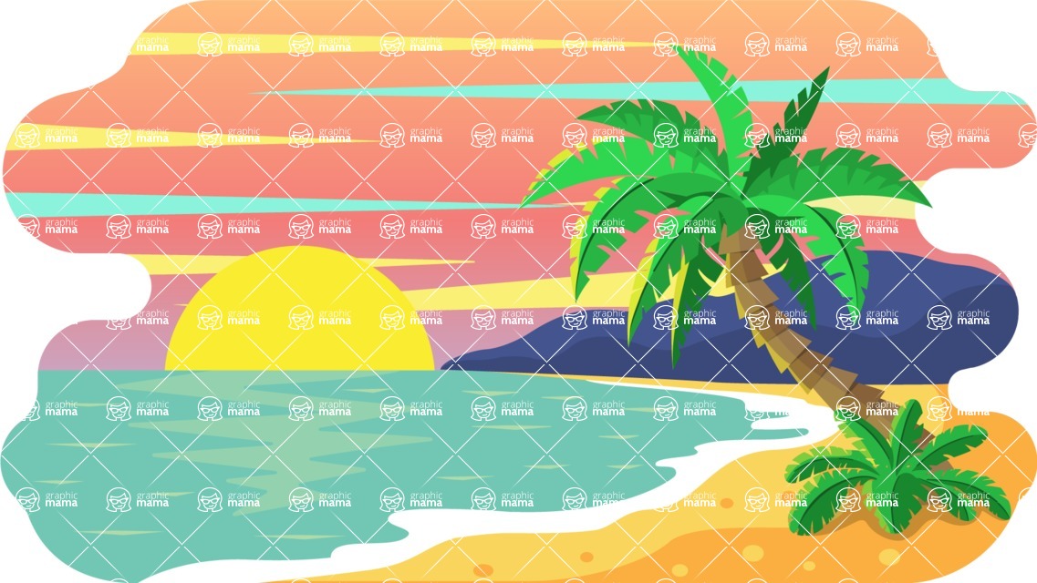 Vector Landscape Mega Bundle - Colorful Beach on Sunset Vector Background